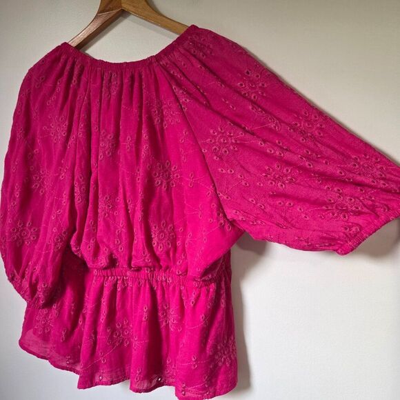 EUC SOFIE JEANS BY SOFIA VERGARA PINK V NECK BABYDOLL BRODERIE ANGLAISE TOP XXL - Picture 4 of 16